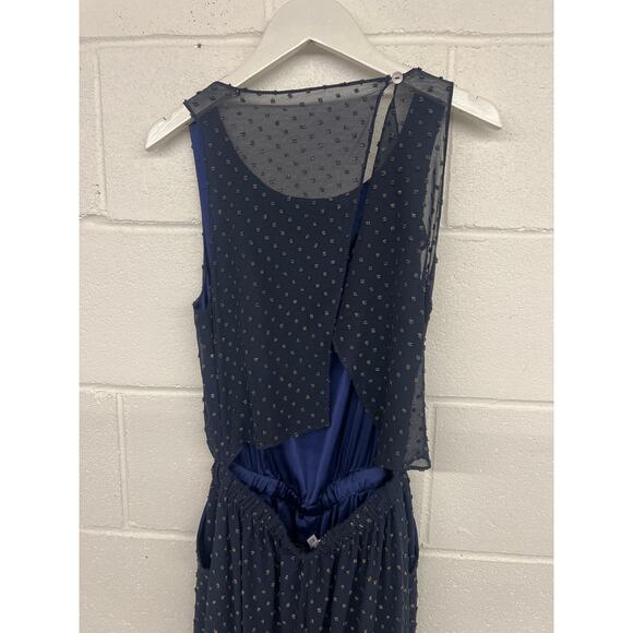 Maison de Papillon Sz XS Navy Blue Gold Dot Sleeveless Boat Neck Jumpsuit 1 pc - Picture 6 of 7
